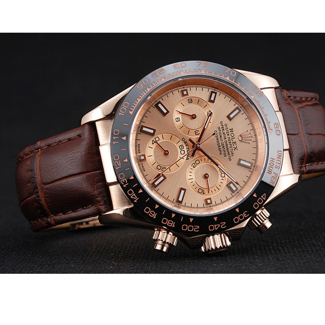 Aaa replica watch Daytona 1454243 Dial Rolex Case Rose Brown Brown Leather Bracelet Cosmograph Gold 0518
